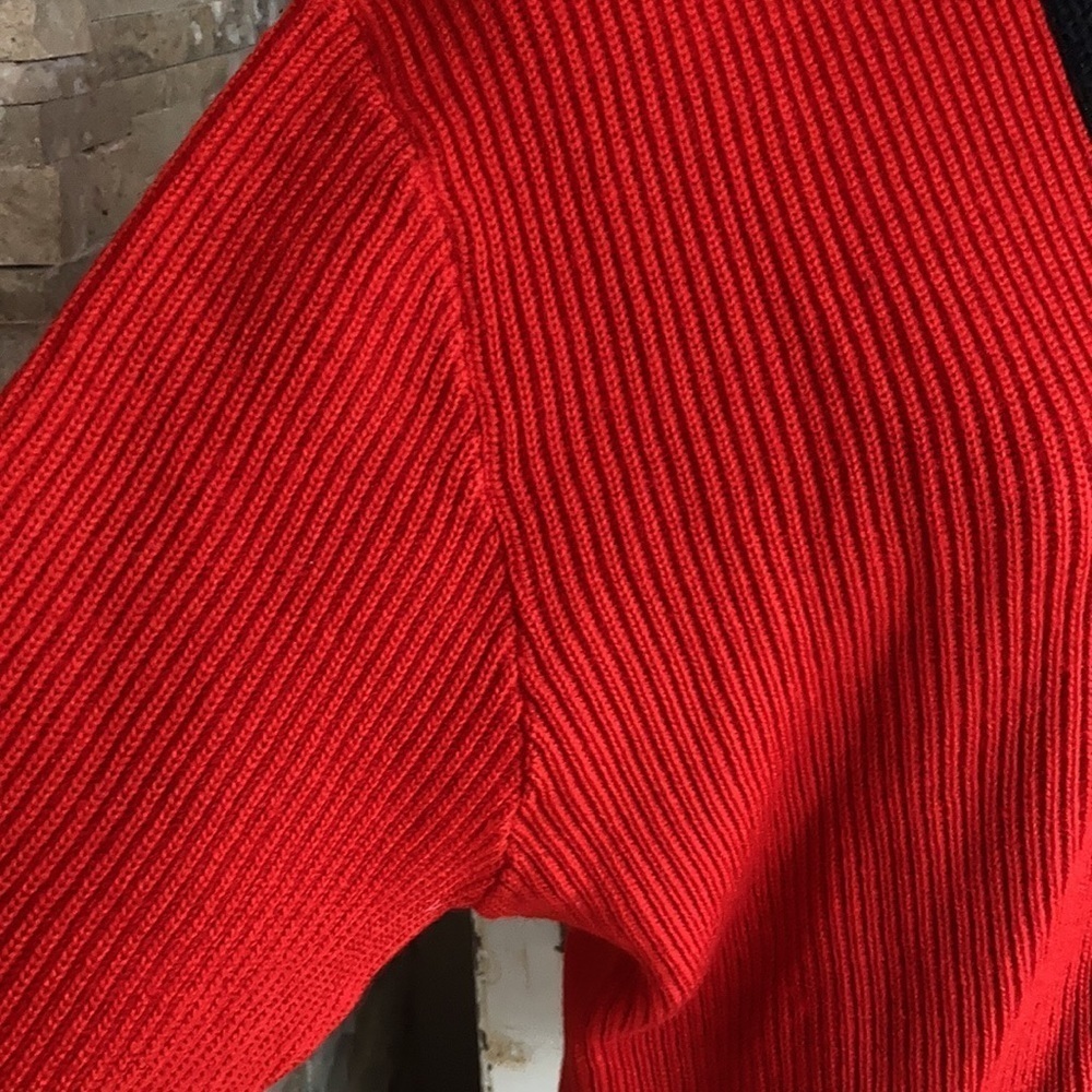 Vintage Obermeyer red zip cardigan sweater w black trim 100% wool grandma core - Picture 5 of 16